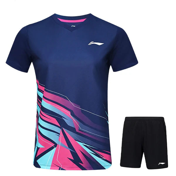 Li-Ning Women's Game Shorts and T-Shirt Set - Black and Purple